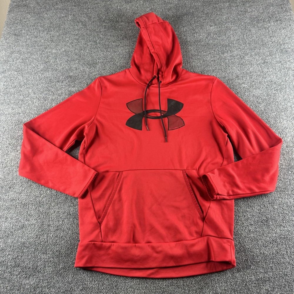 Under Armour Hoodie Mens M Red Fleece Pullover Logo Sweatshirt 1357086